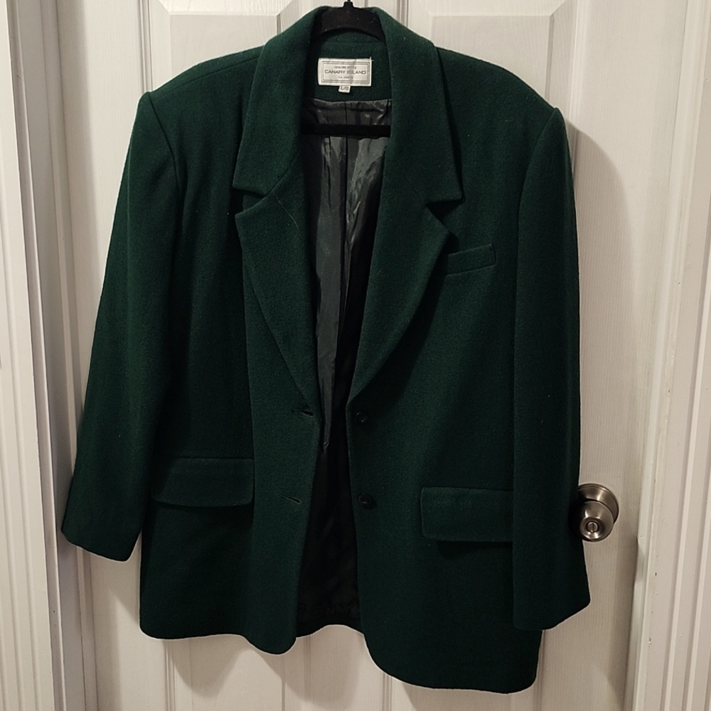 Vintage Womens blazer  jacket wool blend green Relaxed Fit Large